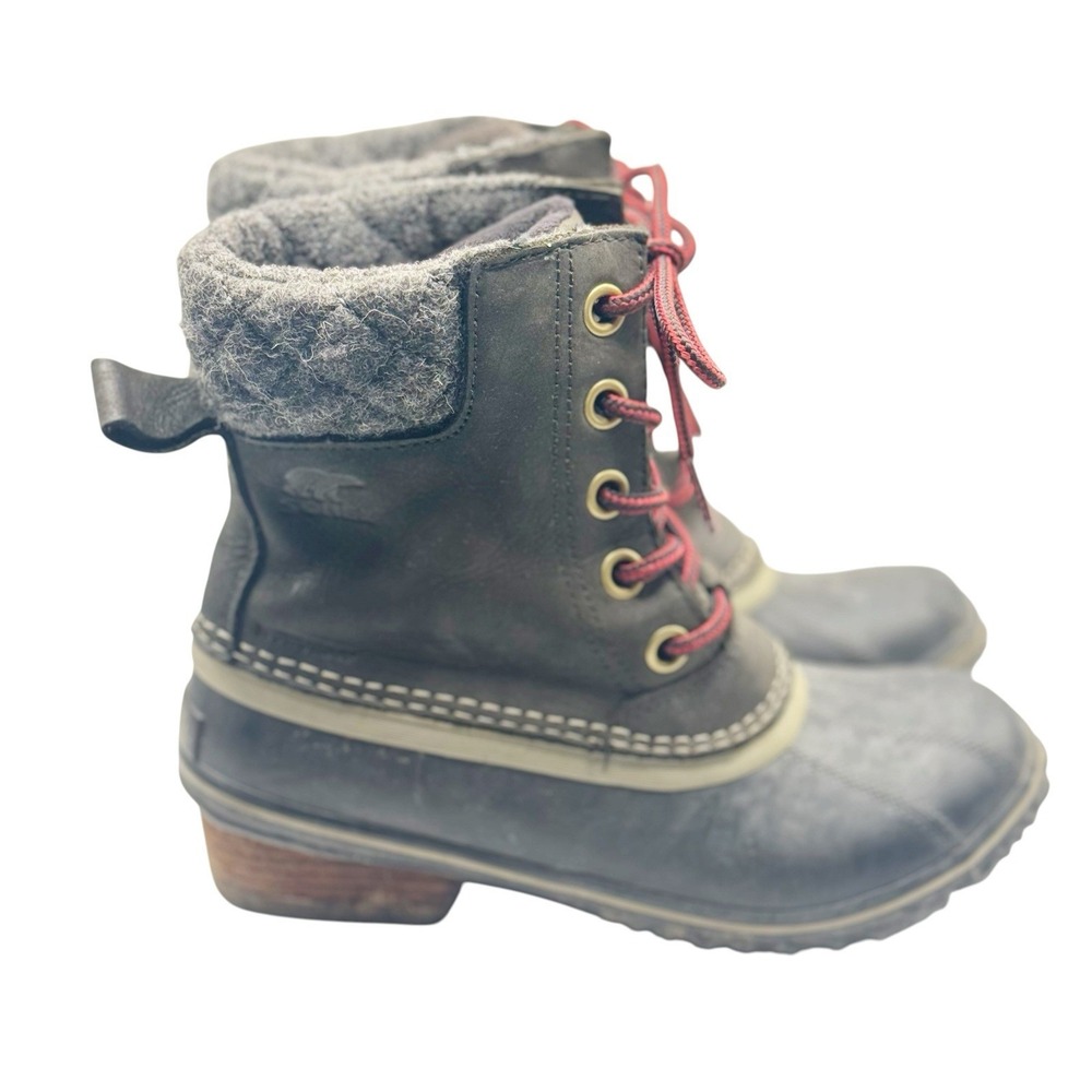 Sorel Slimpack Lace II Black Leather Wool Lace-Up Waterproof Duck Boots Womens 6